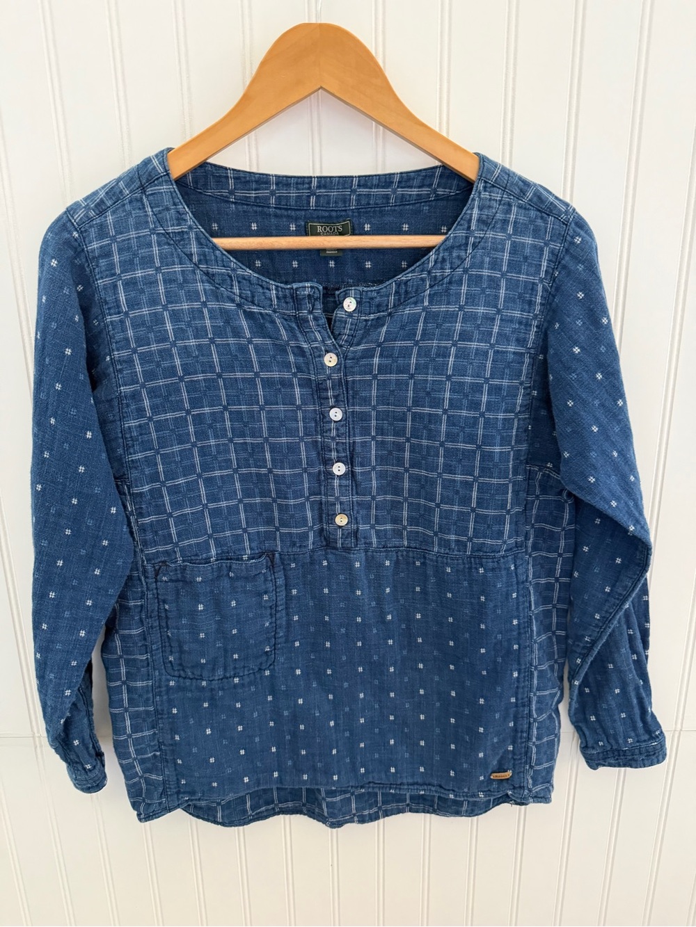 Roots Blue Indigo Patchwork Button Popover